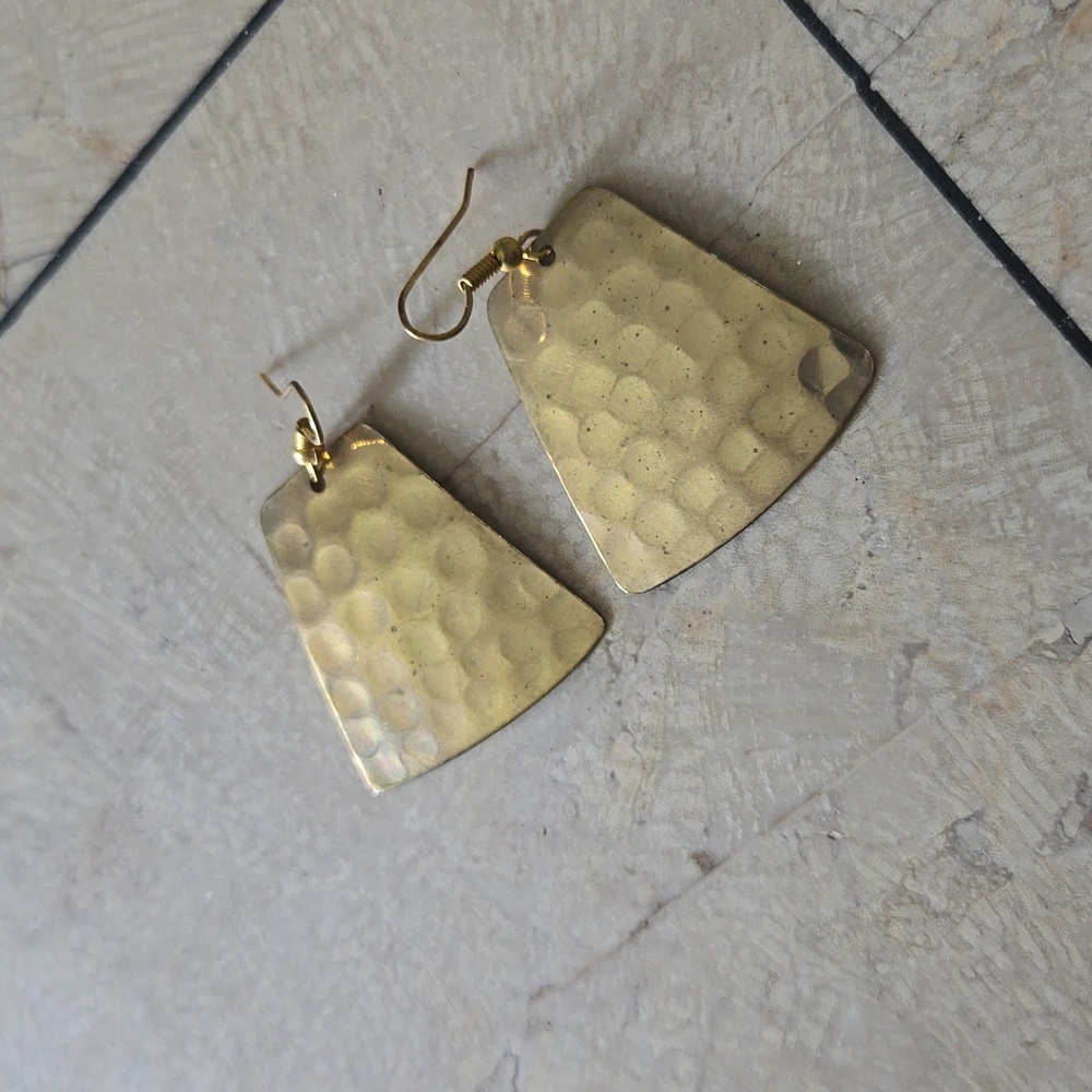 Gold tone hammered earrings